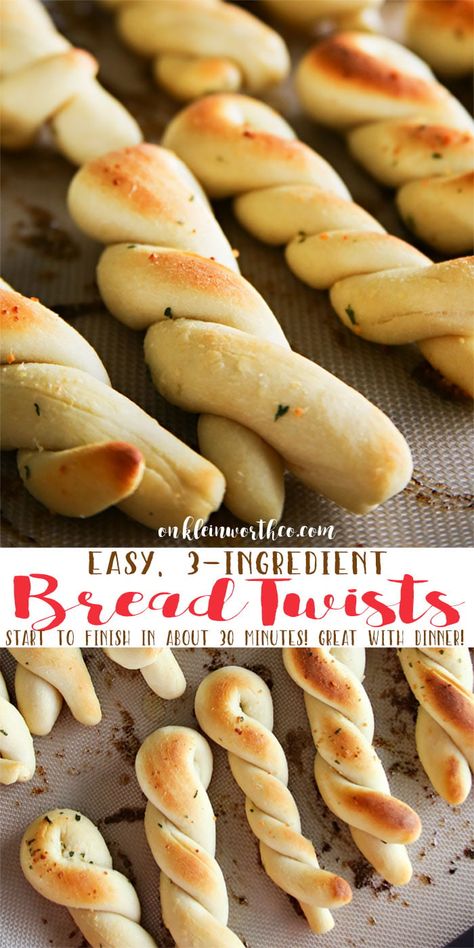 Easy 3-Ingredient Bread Twists are simple to make & take about 30 minutes- start to finish. The perfect side with any dinner & great for holidays & parties. Twist Bread Recipes, Bread Twists Recipe, Bread Twist, Bread Twists, Soft Bread, Diy Easy Recipes, Bread Sticks, Turkey Time, Easter Dinner Recipes