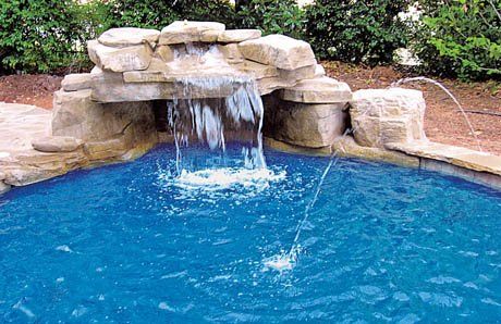 Ten affordable swimming pool grotto designs—in pictures—for your backyard Pool Grotto, Grotto Design, Grotto Pool, Blue Haven Pools, Pools Ideas, Swimming Pool Waterfall, Backyard Waterfall, Rock Waterfall, Pool Water Features