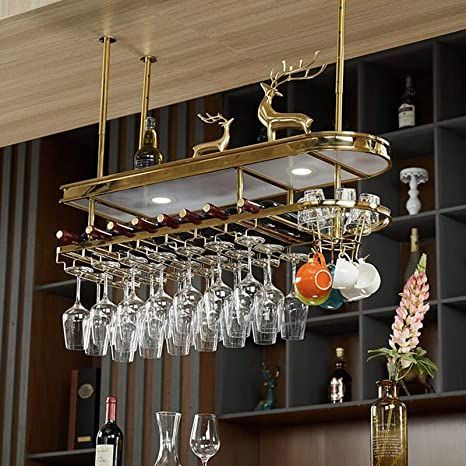 V3VOGUE Wall Mounted Wine Bottle Holder, Metal Wine Rack with Glasses Storage Hanger, Wine Storage Display Shelf, Adjustable Height and Width, Save Space 80/100/120cm (Size : 60cm) Bar Glass Rack, Wine Bottle Holder Metal, Backyard Dining Area, Glass Display Shelves, Backyard Dining, Hanging Wine Rack, Glasses Storage, Metal Wine Rack, Wine Bottle Rack