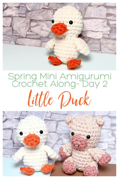 Amigurumi Farm Animals, Small Duck Crochet Pattern, Tiny Duck Crochet Pattern Free, Pink Hook, Duck Keychain Crochet Pattern, Free Duckling Crochet Pattern, Small Duck Amigurumi, Crochet Keyrings, Amigurumi Eyes