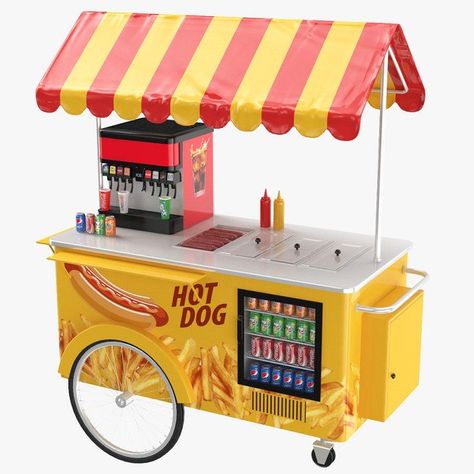 Hot dog street stall food retail booth in the shopping mall for sale Food Carts For Sale, Hotdog Sandwich, Small Trailers, Street Food Design, Bike Food, Dog Cart, Mobile Food Cart, Food Kiosk, Food Stand