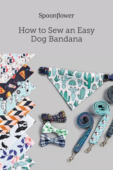 A custom-printed bandana adds flair and color to your dog’s collar. You and your pup (or cat!) will be jumping for joy once you’ve made this DIY pet bandana. Our free downloadable PDF pattern and video tutorial makes this a quick project for both beginner and more experienced sewists alike. #PetDIY #Tutorial #DogBandana Over The Collar Dog Bandana Sewing Pattern, Free Pet Scarf Pattern, How To Make Dog Collar Bandanas, Collar Bows For Dogs Diy, Over The Collar Pet Bandana Pattern, Sewing A Dog Bandana, How To Sew A Bandana For A Dog, Matching Dog Bandana And Scrunchie, Diy Things For Dogs