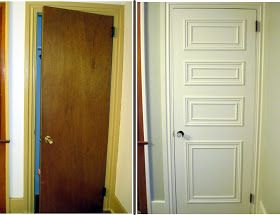 DIY:  Hollow Core Door Makeover - this tutorial shows how to update a boring door with some trim & paint. This is an awesome project!!! Hollow Core Door Makeover, Hollow Core Door, Hollow Core Doors, Remodeling Mobile Homes, Mobil Home, Up House, Door Makeover, Home Upgrades, Interior Door