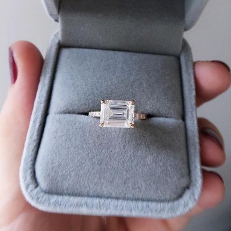 Emerald cut Moissanite engagement ring rose gold Unique | Etsy Vintage Anniversary Rings, Emerald Cut Ring, Prong Engagement Rings, Vintage Art Deco Rings, Emerald Cut Engagement, Sterling Silver Wedding Rings, Emerald Cut Rings, Emerald Engagement Ring Cut, Diamond Anniversary Rings