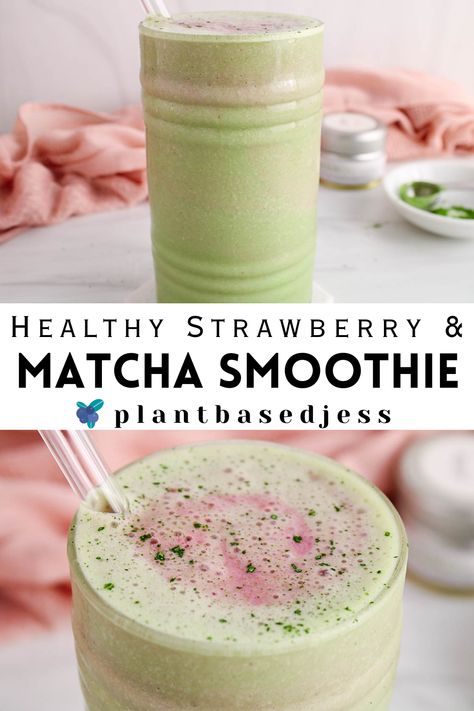 View on a strawberry matcha smoothie. Matcha Powder Smoothie, Matcha Powder Recipes, Smoothie With Banana, Matcha Green Tea Smoothie, Matcha Drink Recipes, Matcha Green Tea Recipes, Green Tea Smoothie, Strawberry Matcha, Sweet Smoothies