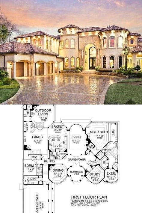 Marvelously luxurious Mediterranean Mansion exterior of this 5 bedroom, 6 and half bathroom, 2 story Spanish house plan and 7587 sq. ft. luxury mansion floor plan. Tap to reveal the rest of the Spanish interior design and more house plans of Spanish style homes.(https://www.thehousedesigners.com/plan/cordillera-9767/) #SpanishHousePlan #SpanishStyleHomes Sims 3 Mansion Floor Plans, Luxury Floor Plans Dream Homes, Spanish Style Mansion Exterior, Spanish Villa Blueprint, 5 Bedroom Mansion Floor Plans, 6 Bedroom Mansion Floor Plan, Luxury Two Story House Plans, Spanish Villa Bloxburg House, House Plans Mansion Luxury