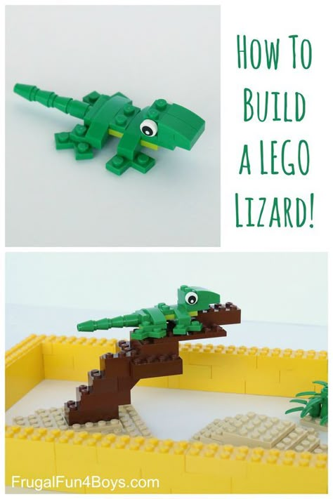 Here are some building instructions for making a cute little LEGO Lizard! My 9 year old son designed this LEGO lizard, and I thought he did a great job! Here’s how to build it: Step 1: Start with a 1 x 2 – 1 x 2 inverted bracket (green), a 2 x 4 lime green...Read More » Lego Lizard, Deco Lego, Lego Hacks, Instructions Lego, Lego Challenge, Lego Building Instructions, Lego Club, Construction Lego, Lego Diy