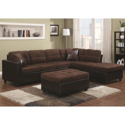 Coaster Furniture Mallory Sectional - 505655 Faux Leather Sectional, Microfiber Sectional Sofa, Furnitur Ruang Keluarga, Brown Sectional, Sofa L, Brown Couch, Sectional Ottoman, Fabric Sectional Sofas, Sectional With Ottoman