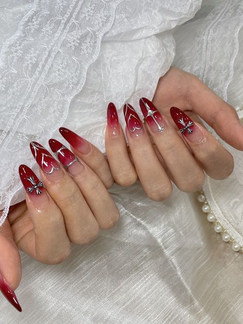 Red nails r the best🥹🥰 Red Nail Prom Ideas, Red Cyberpunk Nails, Royal Red Nails, Red Themed Nails, Little Red Riding Hood Nails, Prom Nails With Red Dress, Red Nails Prom, Prom Nails Acrylic Red, Nail Ideas Simple