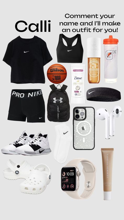 @ifreakinglovebasketball40 here you go! commet your name and ill make an outfit for you! #fit #basketballfit #basketball #basketballoutfit What To Put In A Basketball Bag, What To Pack For Basketball Practice, Basketball Tryouts Outfit, Cute Basketball Outfits, Basketball Outfit For Women Practice, Basketball Outfit For Women, Basketball Essentials, Sport Tips, Basketball Tryouts