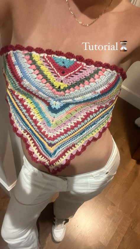 Crochet Tops Inspiration, Crochet Summer Tops Pattern, Colorful Crochet Top For Summer, Crystals And Crochet, Mandala Crochet Top, Crochet Top Scrap Yarn, Cute Stuff To Crochet, Multicolor Crochet Tops, Crochet Tops Multicolor