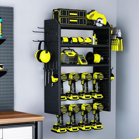 Tool Shelf, Power Tool Organizer, Drill Holder, Pegboard Organization, Face Home, Tool Box Storage, Tool Rack, Garage Shelving, Metal Tools