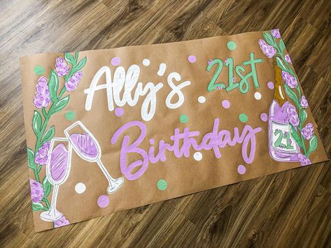 Floral 21st bday theme💜✨🌿💐 Floral 21st Birthday Theme, Flower Birthday Banner, 21 Banner, 21st Sign, 21st Birthday Poster, 22 Bday, Bday Brunch, 21st Birthday Themes, 21st Birthday Banner