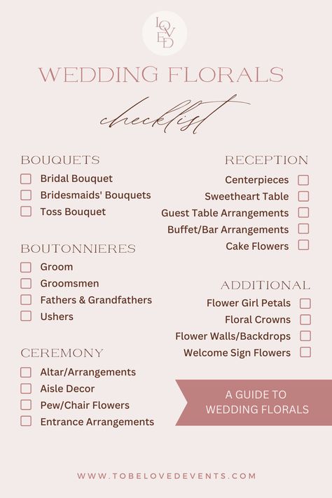 Planning your wedding flowers just got easier with this complete wedding floral checklist! This comprehensive guide covers every floral element, from bridal bouquets and boutonnieres to reception centerpieces and ceremony arrangements. It's a perfect way to ensure that your wedding day blooms beautifully from start to finish. Learn how to coordinate your floral arrangements to match your wedding theme and color palette.   Click the link for more wedding planning tips and tricks ✨ Floral Checklist For Wedding, Wedding Florals Checklist, Wedding Floral List, Wedding Floral Checklist, How To Plan A Wedding, Wedding Photography Editing, Ceremony Arrangements, Wedding Checklist Timeline, Ceremony Arrangement