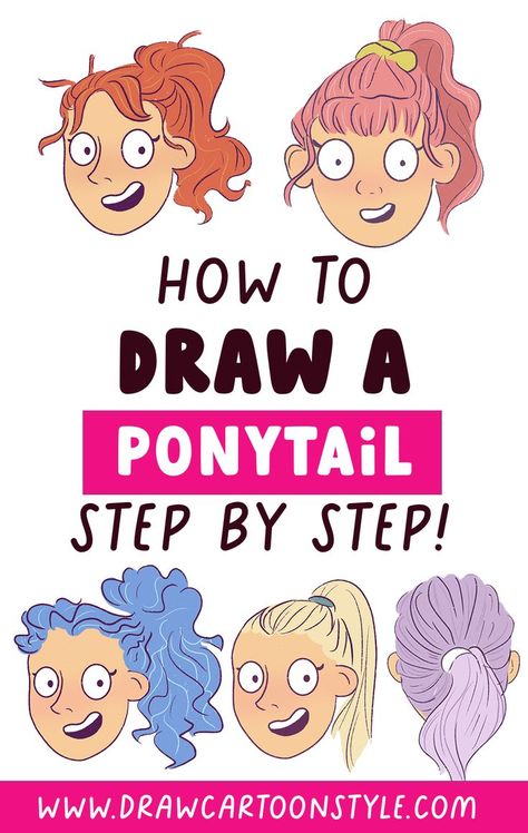 How To Draw A Ponytail Front View, Ponytail Front View Drawing, Ponytail Drawing Reference Front View, Drawing Reference Back View, How To Draw A Ponytail, Ponytail Reference Drawing, Ponytail Drawing Front View, Ponytail Front View, Ponytail Sketch