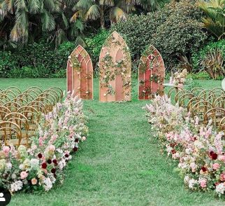 Stained Glass Wedding Altar, Unique Wedding Alter, Window Arches, Mismatched Wedding, Angel Wedding, Mutual Weirdness, Garden Ceremony, Ceremony Design, Lover Girl