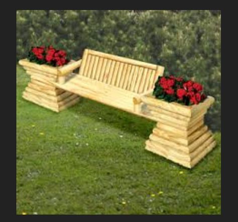 Bench with flowers Bench With Flowers, Landscape Timber Crafts, Timber Crafts, Garden Bench Plans, Diy Yard Art, Landscape Timbers, Garden Bench Diy, Planter Bench, Yard Project