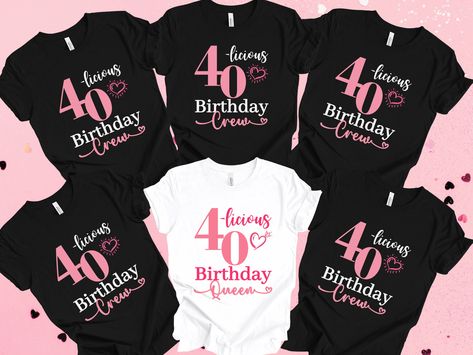 Introducing our 40th Birthday crew shirts, the ultimate way to celebrate this milestone together! These cute 40th party tees are designed to unite your group in a fun and memorable fashion statement.  Crafted from high-quality fabric, these matching 40th shirts offer a comfortable fit for everyone in your group. The sleek design showcases a bold "40th" message, proudly displaying your shared celebration. With various sizes available, each member can find their perfect fit, ensuring a cohesive an 40th Birthday Party Shirts Group, 40 Birthday Tshirts, 40th Tshirt Ideas, 40th Birthday Group Shirts, 40th Birthday Tshirts Woman, 40 Birthday Outfit For Women, 40th Birthday Shirts For Group, 40 Birthday Shirts, 40th Birthday Tshirts