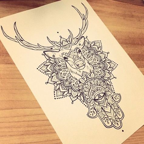 Animal Mandala Tattoo, Dotwork Drawing, Dotwork Tattoo Mandala, Deer Tattoo Designs, Stag Tattoo, Thigh Tat, Tattoo Mandala, Tattoos Mandala, Mandala Animal