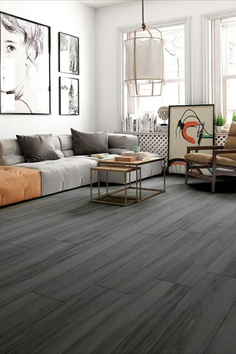 Dark Wood Tile Floors Living Room, Gray Floor Apartment, Dark Tile Floor Living Room, Dark Gray Floors Living Room, Dark Gray Flooring Living Room, Dark Gray Walls Living Room, Dark Grey Flooring Living Room, Black Tiles Floor Living Room, Gray Tiles Living Room Floor