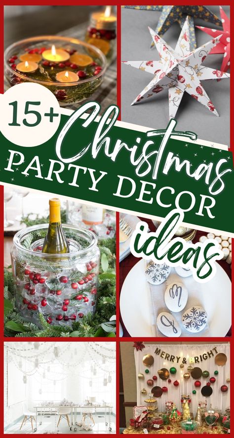 Check out fun and festive Christmas party decoration ideas!  These Christmas decor ideas create a fun atmosphere for all the festivities! Whether you need Christmas party decor ideas for a work Christmas party or decor ideas for a family or church party, we've got you covered! Christmas Decorating Party Ideas, Christmas Eve Party Decorations, Holiday Party Table Decorations, Christmas Dinner Party Ideas Decor, Holiday Office Party Decorations, Cheap Christmas Party Decorations, Rustic Christmas Party Decor, Christmas Party Table Ideas, Ladies Christmas Party Themes