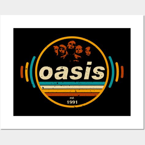 Oasis band in retro vintage style -- Choose from our vast selection of art prints and posters to match with your desired size to make the perfect print or poster. Pick your favorite: Movies, TV Shows, Art, and so much more! Available in mini, small, medium, large, and extra-large depending on the design. For men, women, and children. Perfect for decoration. Oasis Logo, Oasis Band, Tshirts Design, Band Logos, Retro Vintage Style, Vintage Wall, Vintage Walls, Tshirt Logo, Vintage Posters