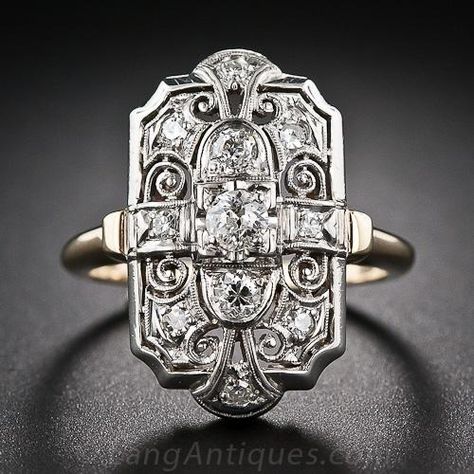 Art Deco Diamond Dinner Ring - 10-1-6138 - Lang Antiques Antique Art Deco Ring, Art Deco Rings 1920s, Art Deco Jewelry Rings, Bijoux Art Deco, Deco Rings, Dinner Ring, Bijoux Art Nouveau, Long Ring, Sparkly Things