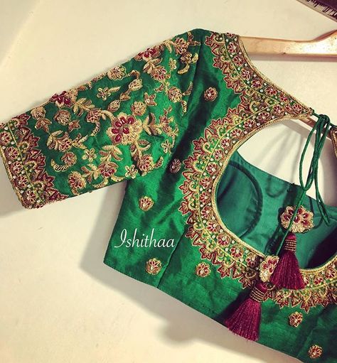 Neon green contrast blouse for a beautiful maroon saree ! 😍 Custom made for Swathika for her baby shower ceremony ! 😁 . . Ping us on… Attractive Things, Green Blouse Designs, Blouses Designs, Pattu Saree Blouse Designs, Saree Floral, Traditional Blouse Designs, Wedding Saree Blouse Designs, Lehnga Dress, Cutwork Blouse Designs