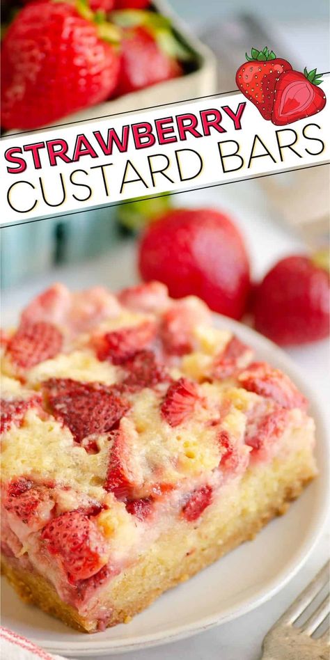 Strawberry Custard Pie, Custard Bars, Holiday Desert Recipes, Strawberry Custard, Sugar Cookie Crust, Sugar Cookie Mix, Homemade Recipes Dessert, Summer Baking, Egg Custard