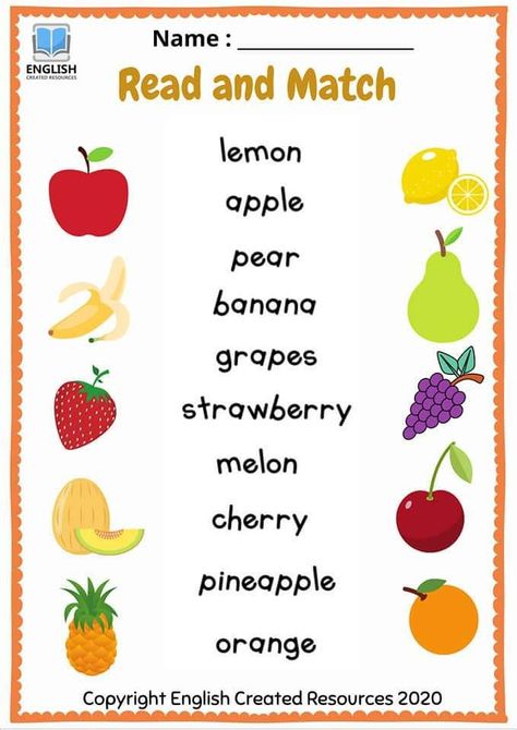 Fruits Worksheets For Kids, Fruits Activities For Preschool, Ingles Kids, Teach English To Kids, English Grammar For Kids, English Worksheets For Kindergarten, Kindergarten Reading Activities, Grammar For Kids, English Teaching Resources