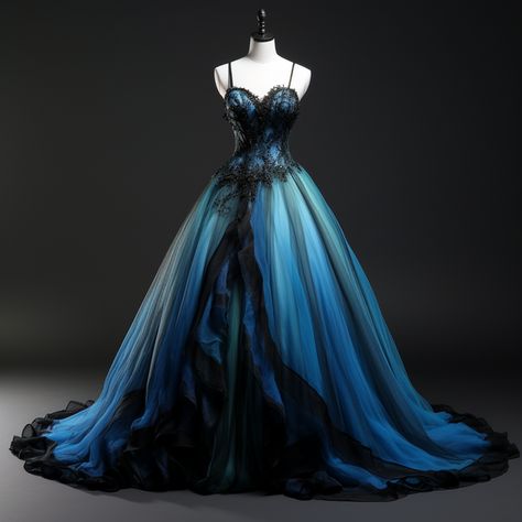 Blue Goth Wedding, Black And Blue Wedding Dress, Black Bridal Dresses, Goth Wedding Dresses, Dark Blue Wedding, Pretty Clothing, Romance Wedding, Goth Wedding, Gothic Romance