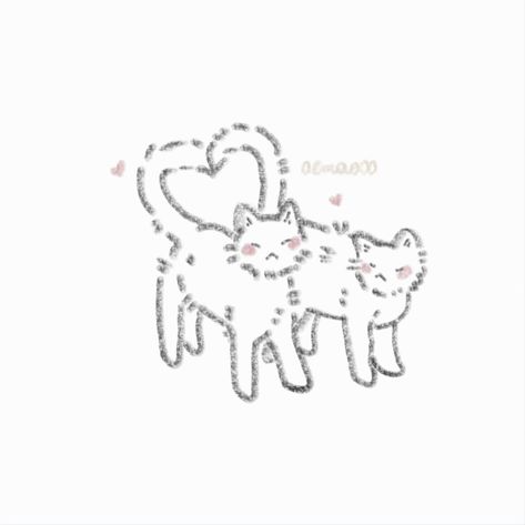 Cartoon Cats In Love, Cats Cuddling Doodle, Cute Couple Doodles Aesthetic, Cute Thing To Draw For Your Boyfriend, Cuddling Cats Drawing, Cat Couple Sketch, Cat In Love Drawing, Valentines Cat Drawing, Couple Animals Drawing