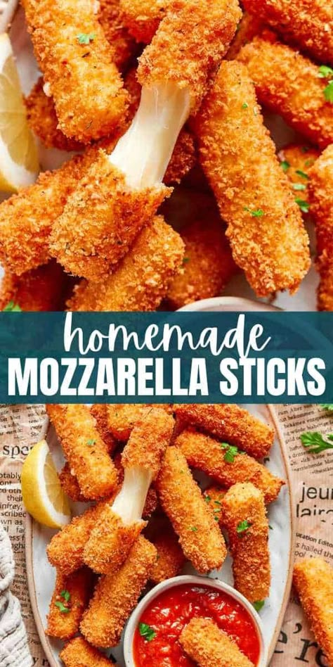 Treat yourself to these restaurant-worthy homemade Mozzarella Sticks featuring gooey melted cheese covered in a deliciously crisp coating and fried to golden, crunchy perfection. Homemade Cheese Sticks, Homemade Mozzarella Cheese, Homemade Mozzarella Sticks, Mozzarella Sticks Recipe, Homemade Mozzarella, Mozzarella Cheese Sticks, Gardening Vegetables, Appetizer Ideas, Mozzarella Sticks