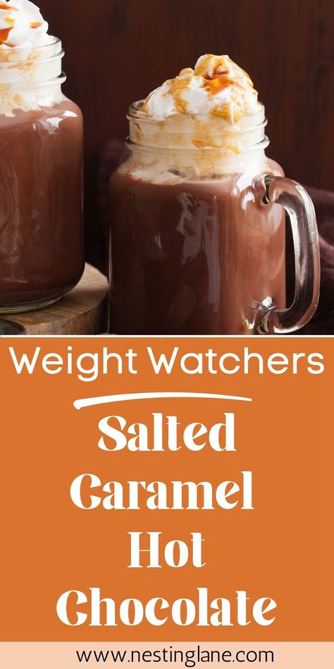 Weight Watchers Salted Caramel Hot Chocolate Recipe. This quick and easy WW friendly dessert is perfect for the chocolate lover who doesn't want all of the sugar, fat, and calories, Made with hot water, sugar-free cocoa mix, sugar free whipped cream, sugar free caramel sauce, and sea salt. It's ready in just 7 minutes and only has 90 calories. This treat is perfect for cold winter nights. It's also kid friendly so you don't have to make different versions for the family. Salted Caramel Hot Chocolate Recipe, Caramel Hot Chocolate Recipe, Crockpot Vegan, Basil Tofu, Caramel Hot Chocolate, Sugar Free Whipped Cream, Decor Indian Wedding, Salted Caramel Recipes, Gift Jars