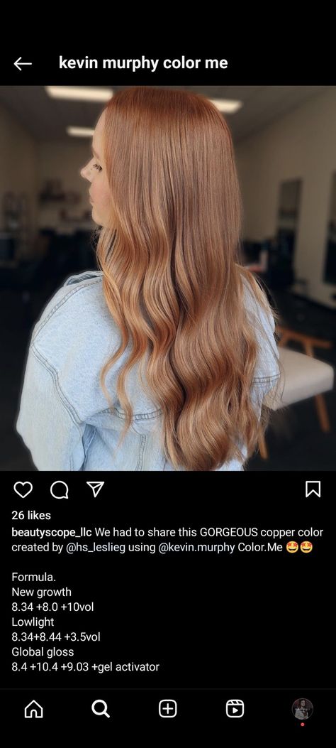 Ginger Hair Color Wella, Natural Red Hair Formula, Kevin Murphy Formulas, Kevin Murphy Hair Color Chart, Kevin Murphy Color Me Formulas, Strawberry Blonde Hair Formula, Strawberry Blonde Formula, Haircolor Formulas, Copper Hair With Highlights