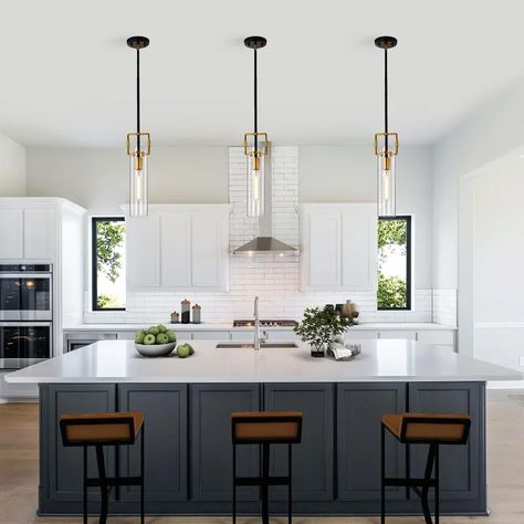 Black And Gold Kitchen Lighting, Condo Kitchen, Kitchen Island Linear Pendant, Kitchen Island Decor, Farmhouse Pendant Lighting, Kitchen Ceiling, Geometric Chandelier, Kitchen Island Pendants, Kitchen Pendants