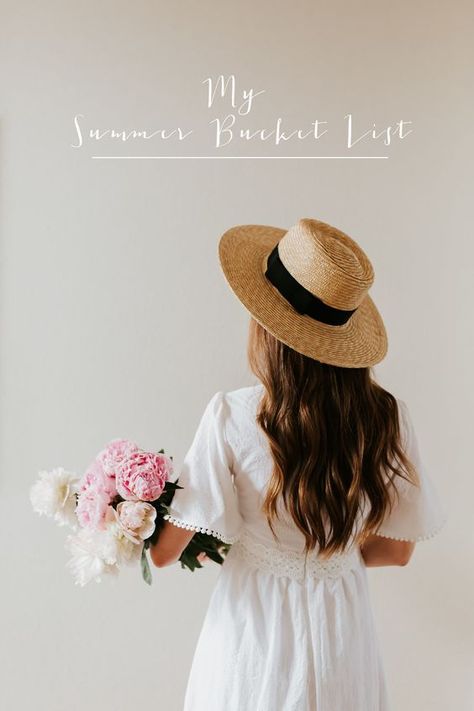 My summer bucket list! I'm sharing everything fun thing I want to do this summer. From picnics to bonfires, to date nights! Summer Bucket List, Summer Bucket, My Summer, Summer Recipes, Bucket List, White Dress, Flowers