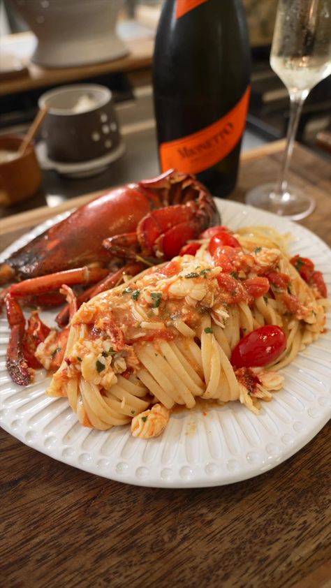 Here’s my classic “Lobster Linguine” made and paired with Mionetto Prosecco. Happy Holidays! 🇪🇺CAMPAIGN FINANCED ACCORDING TO EU REGULATION NO. 1308/2013... | By The Pasta Queen Lobster Linguine Recipe, Lobster Aesthetic, Lobster Linguine, Mionetto Prosecco, The Pasta Queen, Pasta Queen, Lobster Pasta, Mosaic Kitchen, Simple Diet