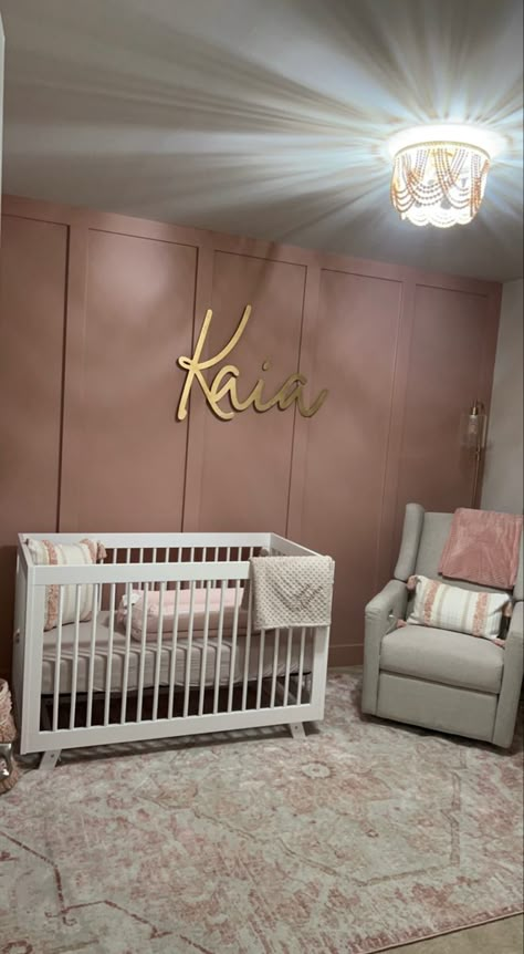 Blush Pink Nursery Decor, Pink Accent Nursery, Cabbage Rose Sherwin Williams Nursery, Blush Pink Baby Nursery, Baby Girl Nursery Board And Batten, Baby Girl Nursery Pink And Gold, Rose Themed Nursery, Board And Batten Nursery Girl, Accent Wall Nursery Girl