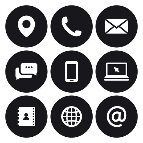 Contact us icons. White on a black background 19049943 Vector Art at Vecteezy Icon Contact, Contact Icons Vector, Architecture Resume, Free Business Logo, Business Card Icons, New Instagram Logo, App Store Icon, Business Fonts, White Icons