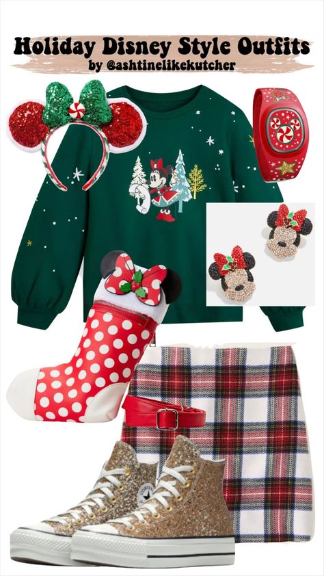 Disney Christmas Party Outfit Ideas, Disney At Christmas Outfits, Christmas Disney Outfits Women, Christmas Disney World Outfits, Disney Christmas Party Outfit, Disney Holiday Outfits, December Disney World Outfits, Christmas Disneyland Outfit, Disney Christmas Outfits Women