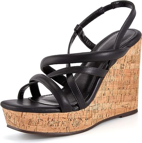 Coutgo Womens Wedge Sandals Heels Espadrilles Open Toe Cork Platform Ankle Strap Slingback Summer Dressy Shoes #Amazon #coutgo #sandals #wedge #summer #heels High Wedge Shoes, Black Wedge Heels, Shoes Amazon, Heels Summer, Sandals Wedge, Dressy Shoes, Summer Heels, Sandal Platform, Espadrilles Platform