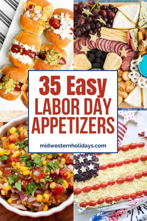 Kick off the holiday with these tasty, easy Labor Day appetizer recipes. Here you'll find the most delicious dip and hummus recipes, wings, bruschetta, jalapeno poppers, deviled eggs, pinwheels, and more favorite Labor Day food ideas. Quick Orderves, Labor Day Easy Food Ideas, Labor Day Snacks Appetizers, Labor Day Dip Recipes, Labor Day Menu Ideas Easy, Labor Day Snack Ideas, Labor Day Charcuterie Board, Labor Day Potluck Ideas, Labor Day Food Ideas For A Crowd