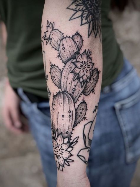 Cactus Mandala Tattoo, Cactus Tattoo Ideas For Women, Cactus Sleeve Tattoos For Women, Cactus Arm Tattoo, Desert Floral Tattoo, Western Sleeve Tattoo Ideas, Country Arm Tattoos For Women, Desert Themed Tattoos, Sleeve Tattoos For Women Western