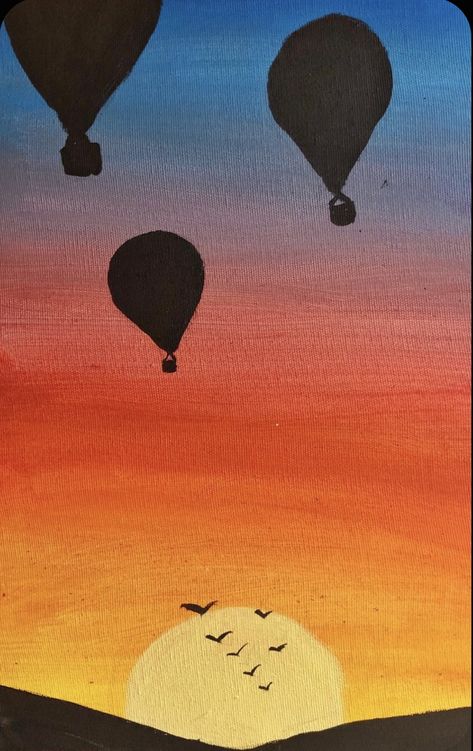 5 Min Painting Ideas, Easy Simple Things To Paint, Easy Canvas Art Sunset, East Painting Ideas Beginners Canvas, Easy Sunset Canvas Painting, Fun Paintings On Canvas, Lukis Simple, Easy Silhouette Paintings, East Painting Ideas Beginners