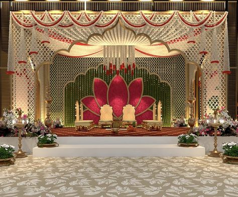 South Indian Wedding Stage, Pichwai Decor, Nikah Decoration, Green Floral Wedding, Puja Ghar, Floral Wedding Decor, Indian Wedding Decorations Receptions, Small Wedding Decor, Wedding Illustrations