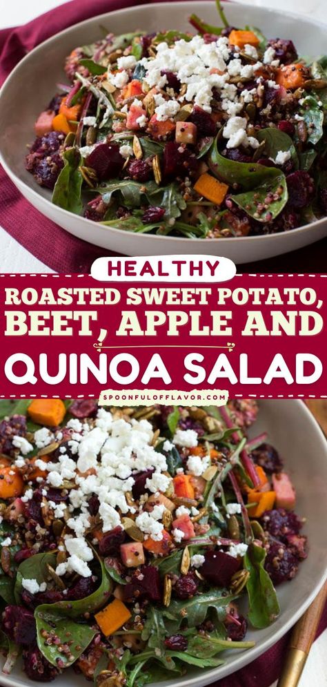 Spiced Pepitas, Sweet Potato Quinoa Salad, Greens Vegetables, Sweet Potato Salad Recipe, Salad Cucumber, Thanksgiving Salad, Quinoa Sweet Potato, Honey Dressing, Beet Salad Recipes