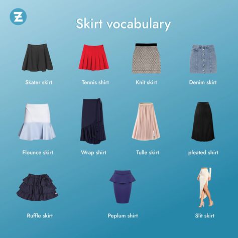 Different types of skirts! #skirtvocabulary #knowyourskirts #skirtguide #differenttypesofskirts #fashiontips #skirt #fashion #fashionista #englishlearning #learnenglish #zoundslike Skirts Types, Fashion Illustration Sketches Dresses, Sketches Dresses, Fashion Illustration Sketches, Types Of Women, Fashion Design Sketches, Illustration Sketches, Tom Hardy, Language Learning