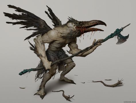 ArtStation - Crow man, Maxim Verehin Crow Monster, Creature Fantasy, Lovecraftian Horror, Beast Creature, Concept Art World, Half Man, Monster Concept Art, Fantasy Monster, Creepy Art