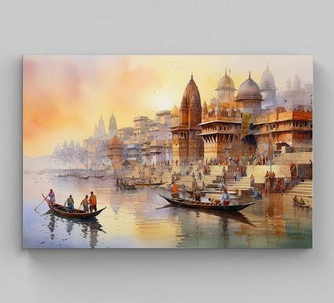 India Oil Painting Modern Indian Wall Art Decor Colorful Art - Etsy Indian Landscape, India Decor, Indian Wall Art, Reference Board, Painting Inspo, Indian Art Paintings, Unique Paintings, Gold Wallpaper, Decor Canvas